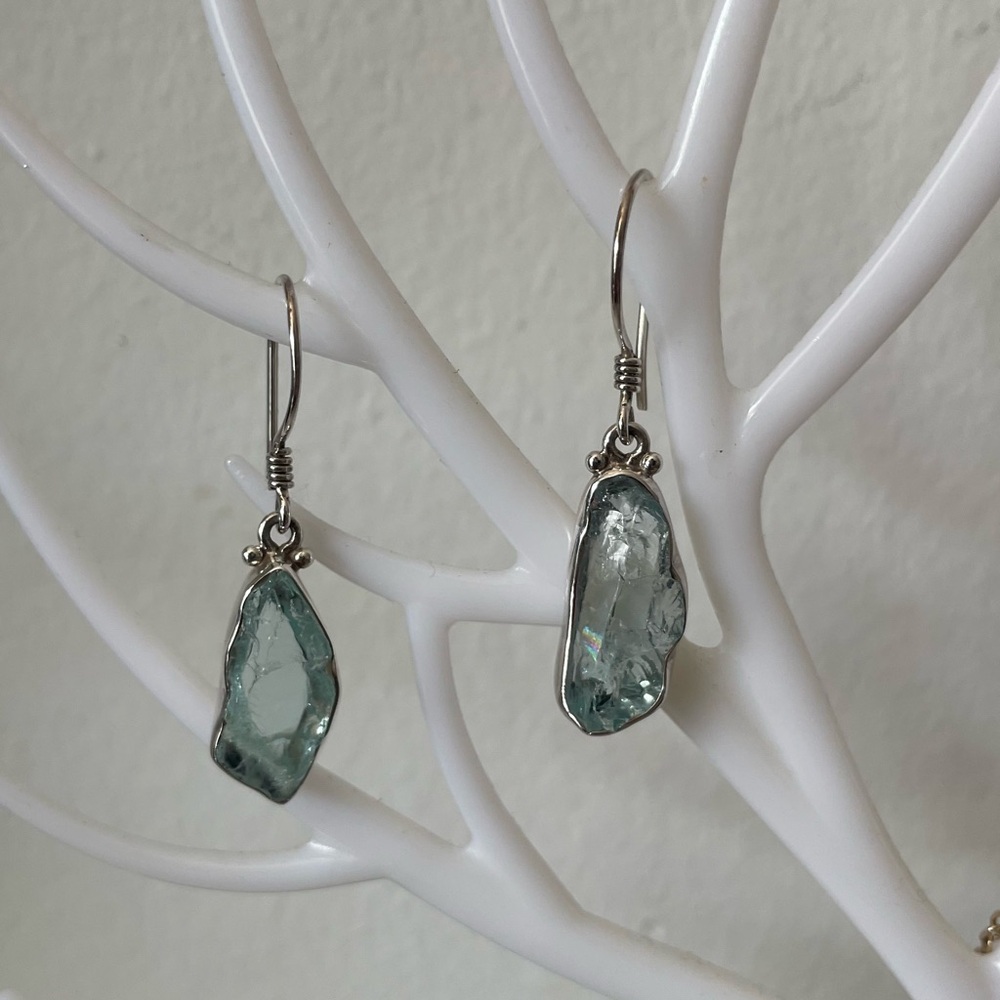 Raw Aquamarine silver earrings from Bali